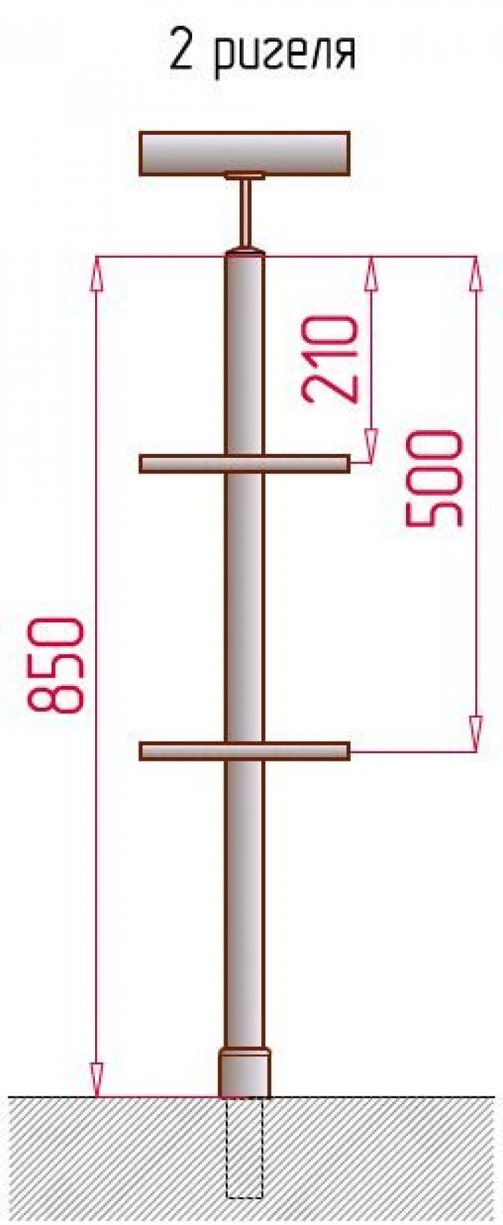 Опорная стойка высотой 850 мм с двумя отверстиями М6 под держатели ригелей